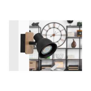 Rábalux Mac fekete fali spotlámpa fa betéttel, ipari stílusban, nappaliba vagy hálószobába - Rábalux