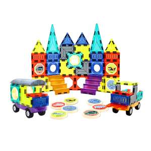 Set de blocuri magnetice pentru copii, colorat, transparent, cu roți, include cărți de alfabet, netoxic, sigur pentru copii - Joc de construcție magnetic