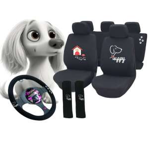 Puppy kutyás autó üléshuzat szett, kormányvédő és biztonsági öv párna - Nonbrand Autó üléshuzat