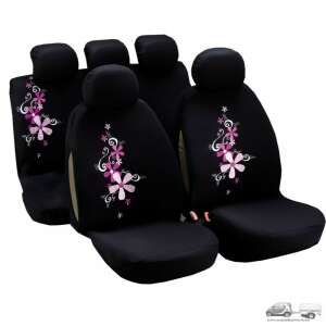 My Bouquet autós üléshuzat garnitúra, fekete, rózsaszín virágmintával, 9 részes, univerzális - Nonbrand Autó üléshuzat