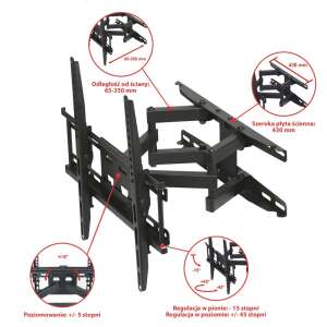 ART UX150 Uchwyt ścienny do telewizora, pokazujący regulowane funkcje pochylenia i obrotu - Art Podstawa pod telewizor i uchwyt ścienny