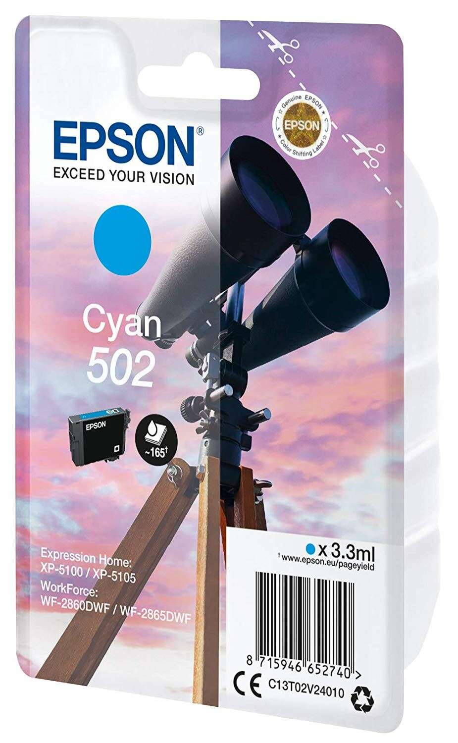 Epson T02V2 Tintapatron Cyan 3,3ml No.502, C13T02V24010