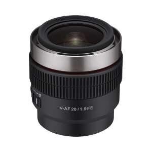 Samyang V-AF 20mm T1.9 FE objektív Sony E-bajonetttel, fekete, ferde nézet - Samyang