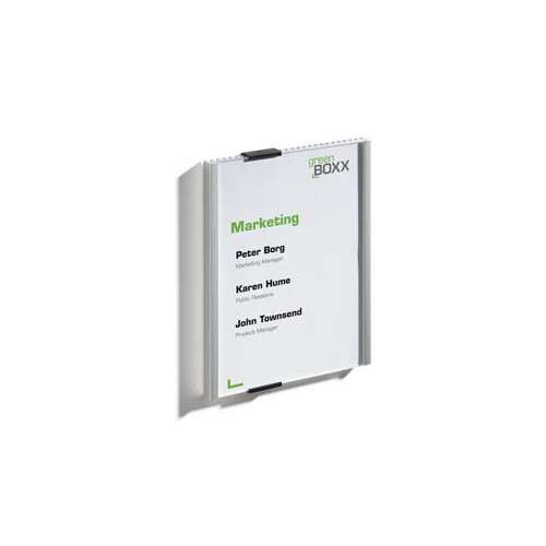 Green Boxx Információs tábla Durable, 14.9x21.05 cm, ezüst, fekete klipekkel, irodába, falra szerelhető, minta szöveggel
