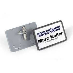 Durable 75x40 mm névkitűző csipesszel, szürke, névjegykártyához, névkitűzőhöz, személyi igazolványhoz - Durable