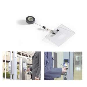 Durable visszahúzható kártyatartó karabinerrel, 85x54 mm, átlátszó műanyag, személyi igazolványokhoz, kulcsokhoz és egyéb apró tárgyakhoz - Durable