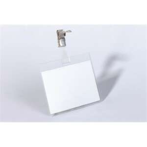 Durable 90x60 mm átlátszó műanyag névjegytartó forgatható fémcsipesszel, vízszintes vagy függőleges elhelyezéssel - Durable