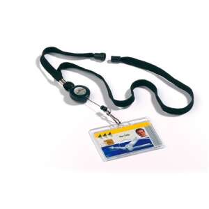 Fekete kihúzható névkitűző tartó 44 cm-es szalaggal, Durable márka - Durable