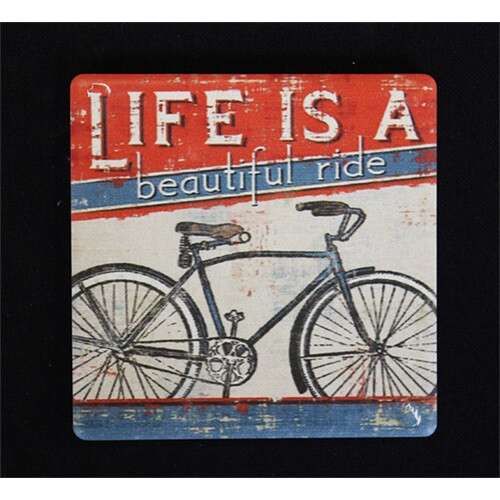 Biciklis hűtőmágnes, "Life is a beautiful ride" felirattal, 7,5 x 7,5 cm - Hűtőmágnes