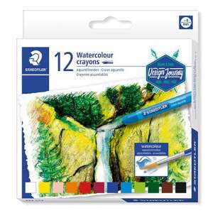 Staedtler Design Journey akvarell zsírkréta készlet, 12 db, 8 mm átmérőjű, kerek alakú, könnyen összemosható színek, akvarell hatásokhoz, rétegezéshez és karcoláshoz, tiszta kezek - Rajzeszköz