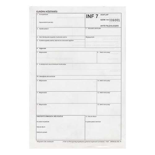 INF 7 Adatlap - Információgyűjtő Űrlap