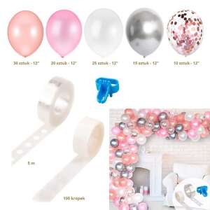 Balloon garland kit with pink, white, silver and confetti balloons - Party Decoration