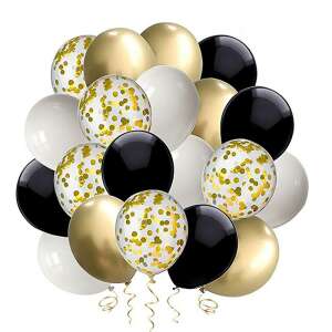 50 pack black, gold, and white balloons with confetti, party decorations - Party Decoration