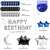 Dark blue, black, and silver birthday balloon set with 'Happy Birthday' banner, moon, and stars, with quantity information