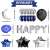 Dark blue, black, and silver birthday balloon set with 'Happy Birthday' banner, moon, and stars, with size information