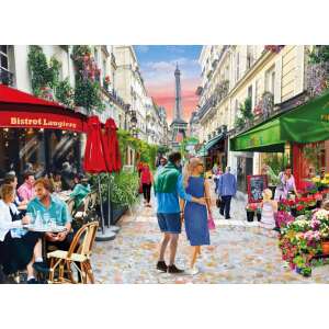 Puzzle 3D din lemn, Bistro in Paris, 750 piese, arătând o scenă stradală din Paris cu oameni care se plimbă și stau la o cafenea - Puzzle 3D