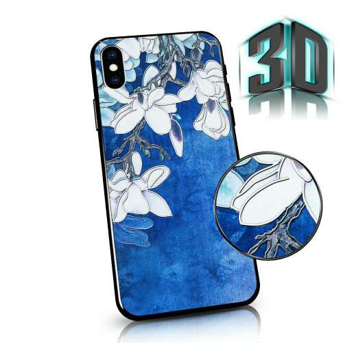 Huawei P40 Szilikon Tok - 3D Virágminta - Kék