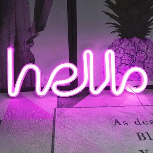 Pink neon sign with the word hello, LED neon sign, decorative neon sign, hello neon sign, neon light, neon sign for bedroom, neon sign for wall