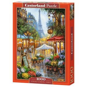 Puzzle Castorland 1000 dielikov zobrazujúce parížsku jarnú kvetinovú scénu s Eiffelovou vežou - Castorland Puzzle