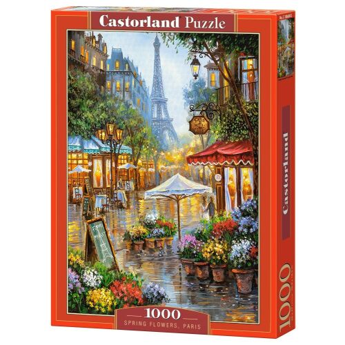 Castorland 1000 darabos puzzle, Párizsi tavaszi virágok témával, az Eiffel toronnyal