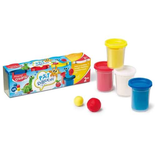 Set od 4 modelarne gline Maped Creativ Pat Dough u bojama: crvena, plava, bijela i žuta