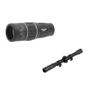 16x52mm monocular and 4x20 metal rifle scope, dual focus monocular, black - Binocular