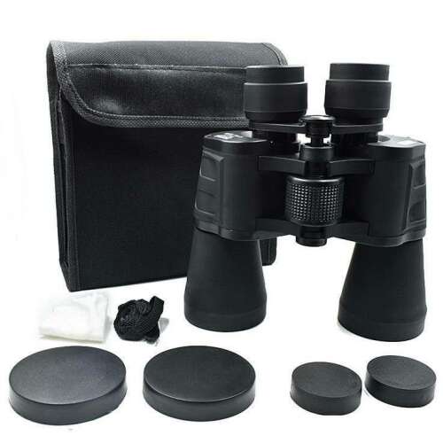 Panda 20x50 WA binoculars with case, strap, cleaning cloth, and lens caps