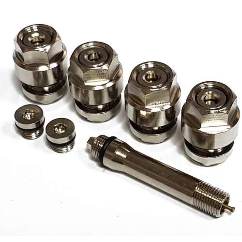 Set de 4 valve cromate ascunse pentru anvelope de mașină cu inflator