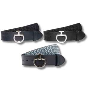 Cavalleria Toscana Clasp női lovaglóöv, fekete, kék és szürke, rugalmas, stretch, bőr, fém csattal - Női öv