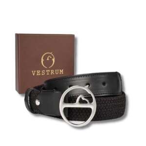 Vestrum Faro Unisex Lovaglóöv, fekete fonott öv bőr végekkel és ezüst csattal - Női öv