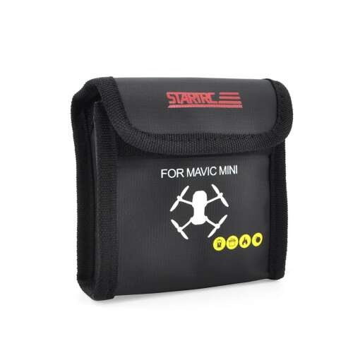 STARTRC fireproof bag for DJI Mavic Mini drone batteries, black, holds 2 batteries