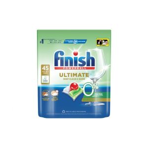Finish Ultimate All in 1 0% Tablete pentru mașina de spălat vase, 45 bucăți, pentru curățare profundă și strălucire - Produse pentru mașina de spălat
