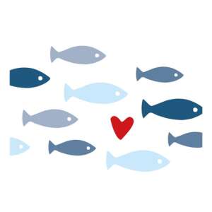 Seaside papírszalvéta halakkal és piros szívvel - Szalvéta