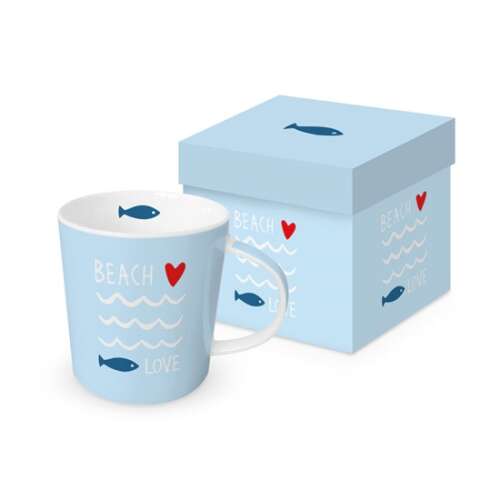 Seaside Beachlove porcelán bögre kék-fehér mintával, 0,4l, dobozban