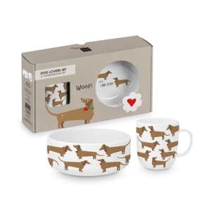 Long Story Kutya Szerelmeseinek Szett, 900ml tál és 400ml bögre, tacskó mintával - Tál