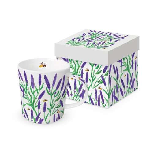Tracey's Lavendula porcelán bögre levendula és méhek mintával, 0,4l, ajándékdobozban
