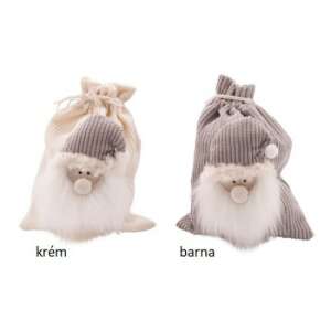 Mikulás ajándékzsák, krém és barna plüss, 15x3x20cm - Szezonális dekoráció