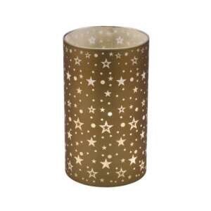 Aranyszínű üveghenger LED éjjeli fény csillagos mintával, 9x9x15cm - Karácsony