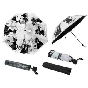 Fekete macskás esernyő, 100cm, 24cm, fekete macskák - Esernyő