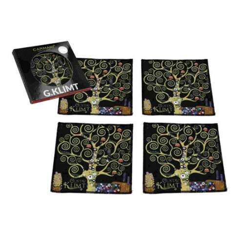 4 db-os Klimt Életfa poháralátét szett, 10,5x10,5cm, polyester