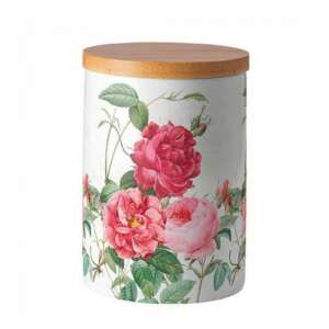 Amber porcelán konyhai tároló virágmintával és fa fedővel - Ételtárolás