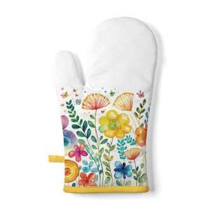 Vibrant Spring fehér sütőkesztyű virágmintával, 18x30cm, 100% pamut - Konyhai eszköz