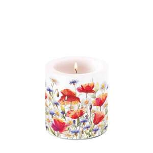 AMB.19218640 Mák és búzavirág mintás gyertya, 8x7,5cm - Lakberendezés