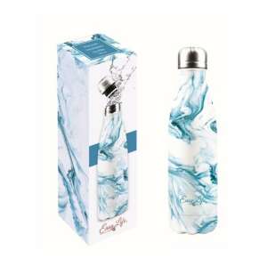 Easy Life 500ml rozsdamentes acél hőtartó kulacs márvány mintával, aqua - Termosz és italtartó