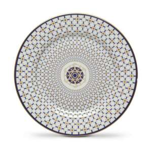 P.M. Charles porcelán desszerttányér, 19,5cm, kék és arany mintával - Tányér