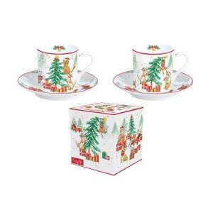 Karácsonyi Gang porcelán eszpresszó csésze és alj szett, 2 db, 75ml, dobozban - Tálalás