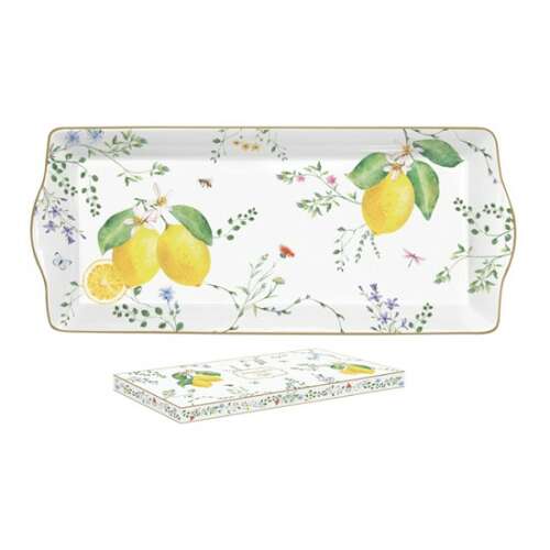 R2S.1109FCIT porcelántálca 35x15cm, Fleurs et Citrons, citromos mintával