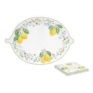 Citrom formájú porcelán tálca, 30x21,5cm, Fleurs et Citrons - Tálca