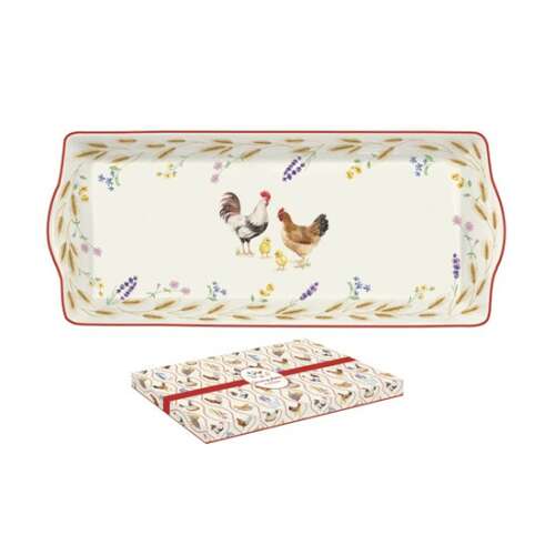 Country Life porcelántálca csirkékkel és csibékkel, 35x15cm