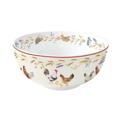 Country Life porcelántál, 23cm, kakas és csirke mintával